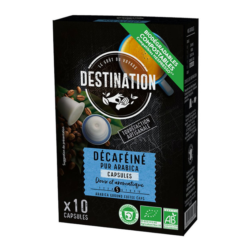 CAFE PUR ARABICA DESCAFEINADO 10 CAPSULAS BIODEG. DESTINATION