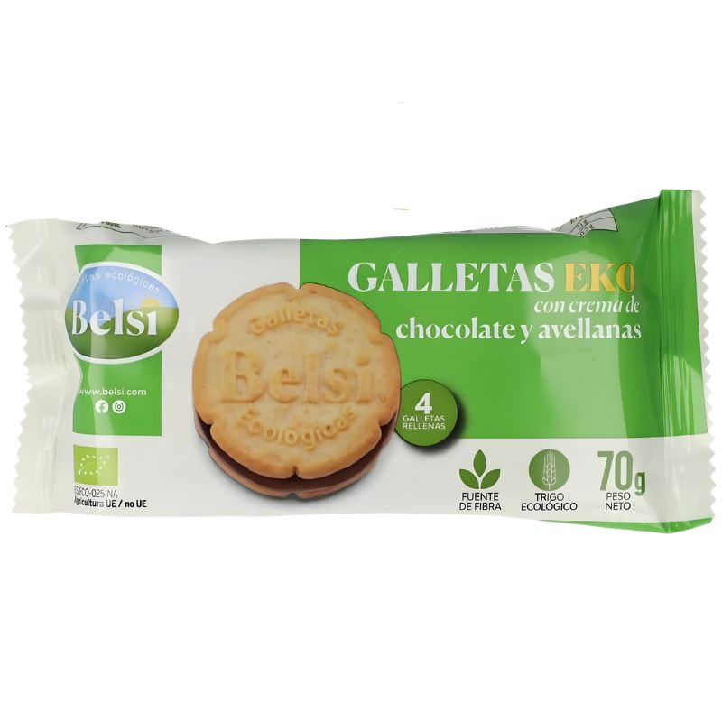 GALLETA PROTEICA RELLENA DE CHOCOLATE Y AVELLANA 70G BELSI