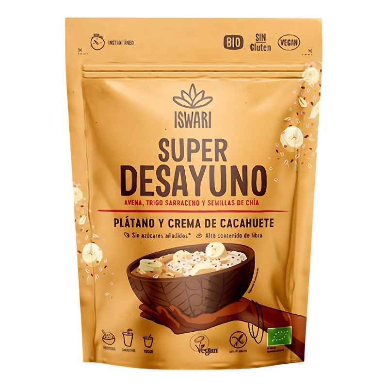SUPER DESAYUNO PLATANO Y CREMA DE CACAHUETE  360Gr ISWARI