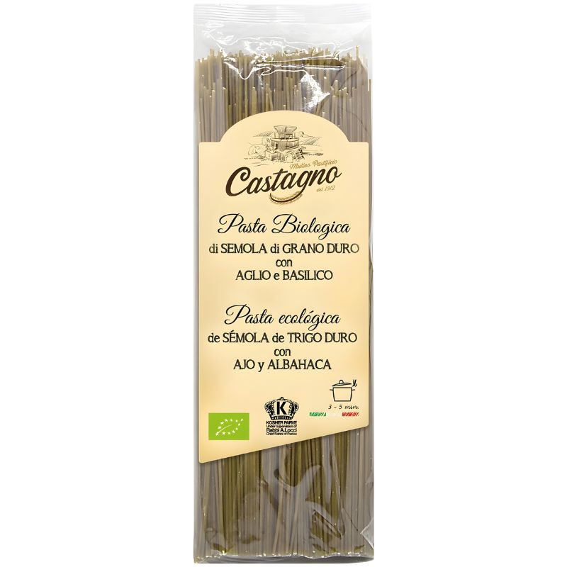 ESPAGUETIS DE TRIGO DURO CON ALBAHACA Y AJO 500G CASTAGNO