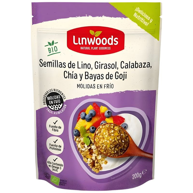 SEMILLAS DE LINO MOLIDAS CON 4 SEMILLAS BIO 200G LINWOODS