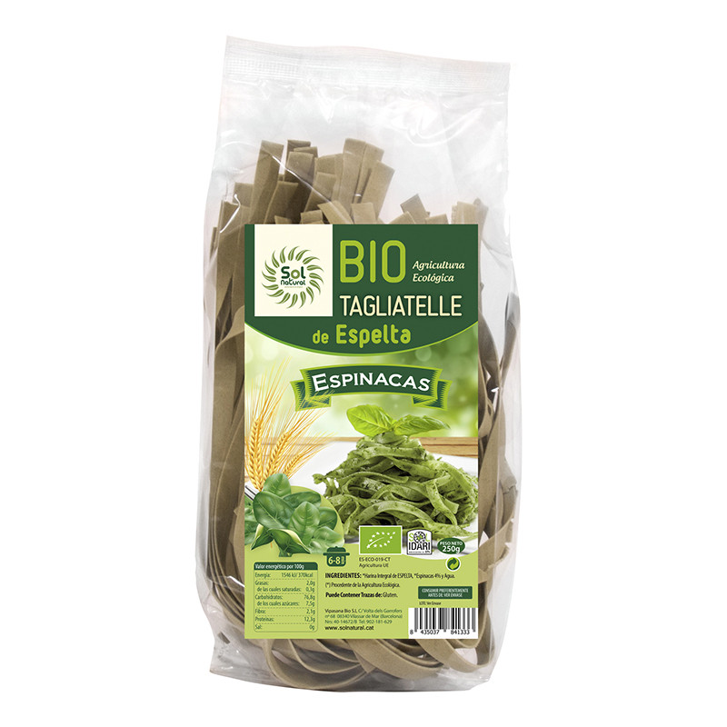 TAGLIATELLE DE ESPELTA CON ESPINACAS BIO 250Gr. SOL NATURAL