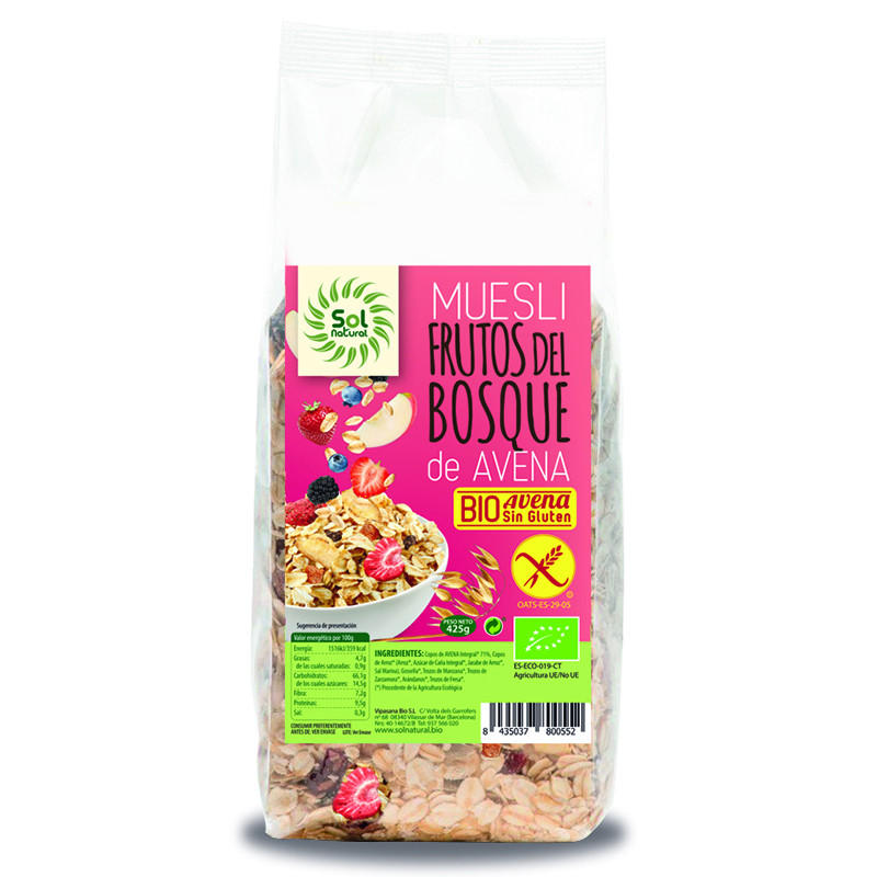 MUESLI DE AVENA CON FRUTOS DEL BOSQUE BIO S/G 425Gr. SOL NATURAL